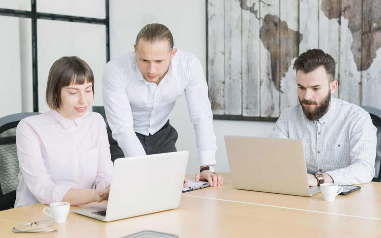 team finishing presentation for clients