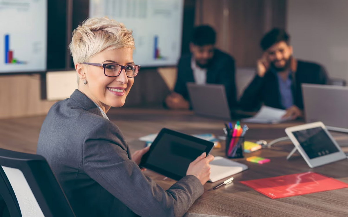 senior director smiling at the meeting