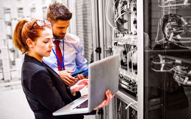 team checking network servers