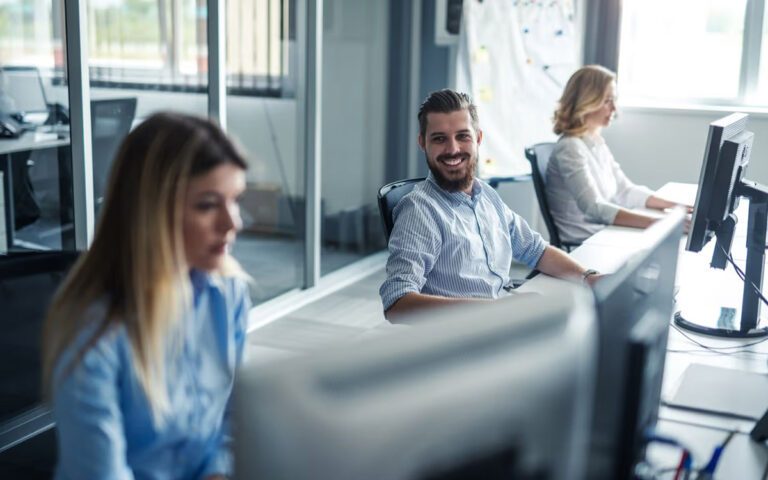 team at the office working