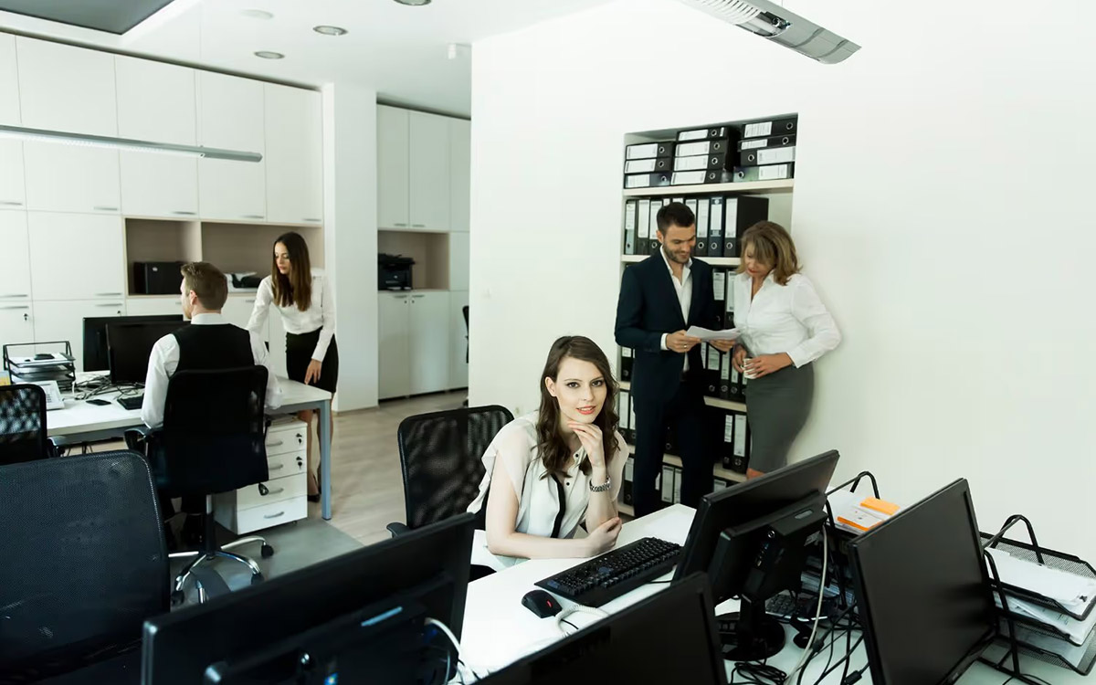 team working and talking at the office