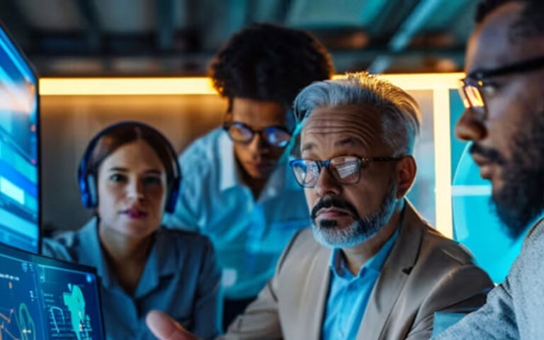 director working with his IT team