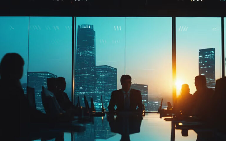 corporate meeting with city office views