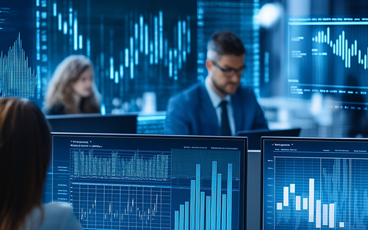 business financial team working with data