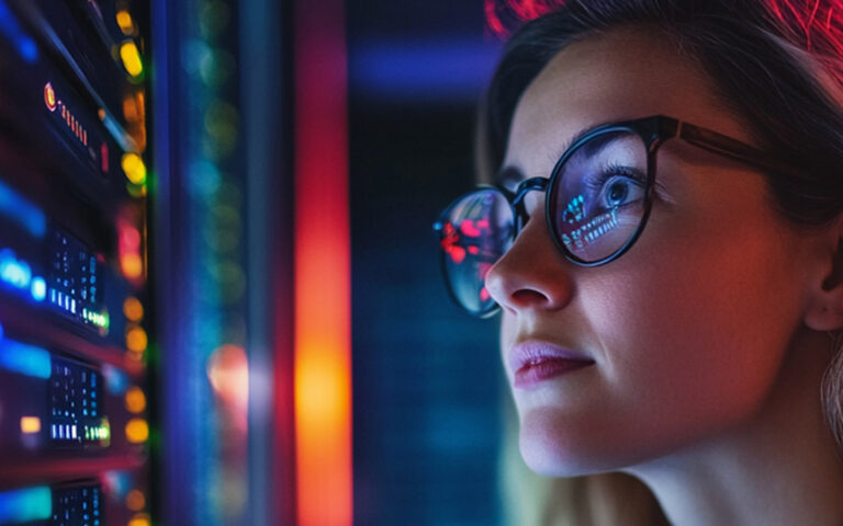 woman looking at servers performance
