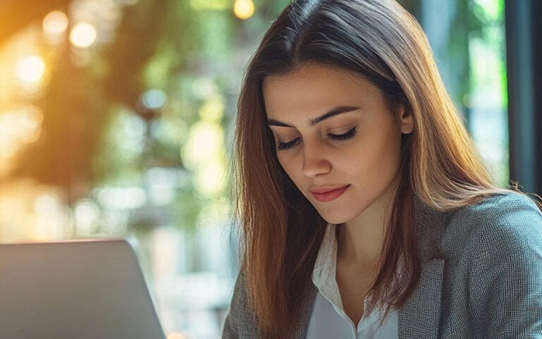 woman working on her laptop at an office