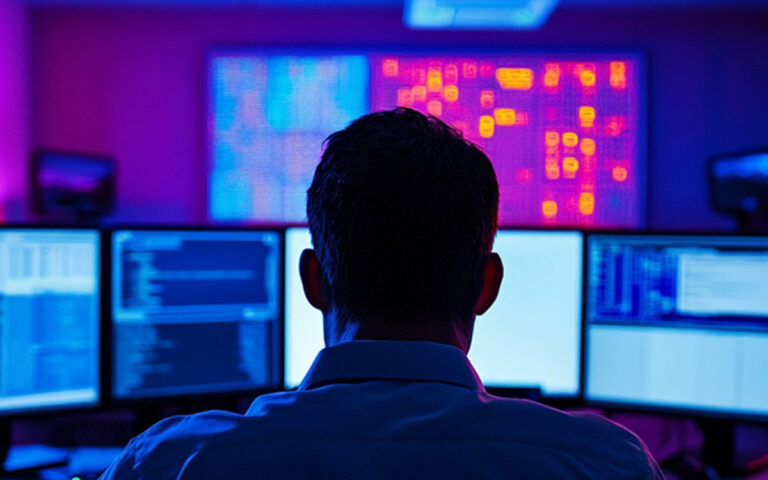 businessman working with multiple computers