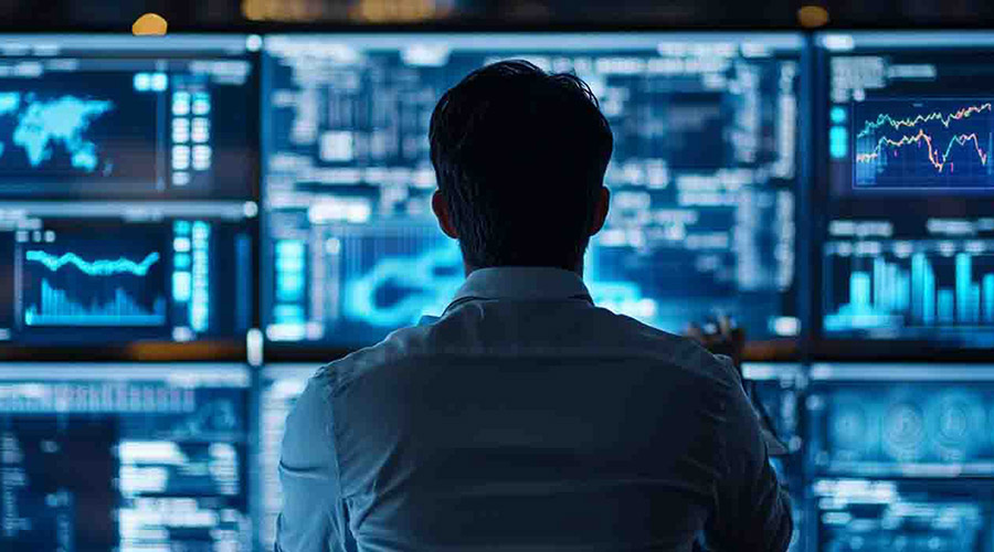 Financial analyst reviewing real-time data on IT finance platform