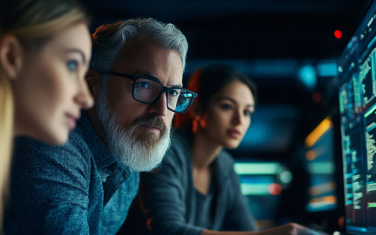 team at the office working with data