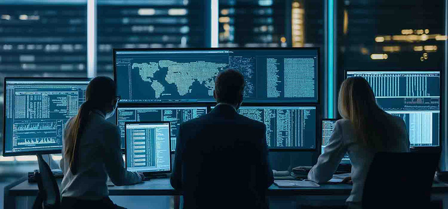 Illustration of advanced cybersecurity measures being implemented in a financial firm's network.