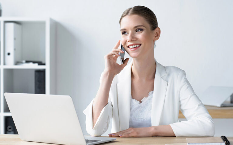 businesswoman on a call working at the office