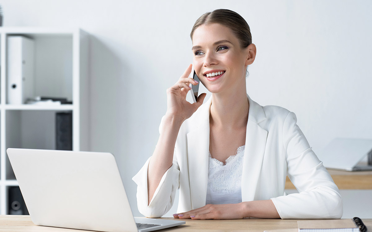 businesswoman on a call working at the office