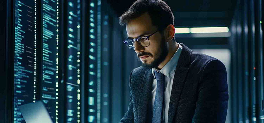 IT manager working in the server room