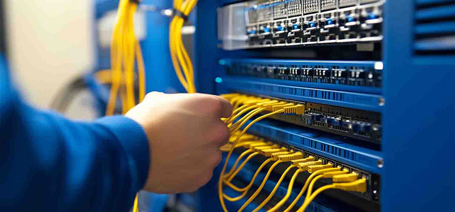 server control room with cables