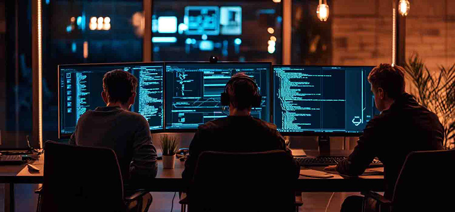 Team meeting about improving backup strategies and cybersecurity protocols after a cyber attack