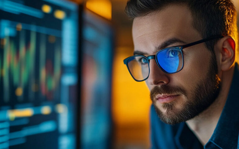 man at the office with computer data servers
