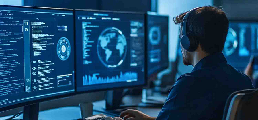 man working on data security server