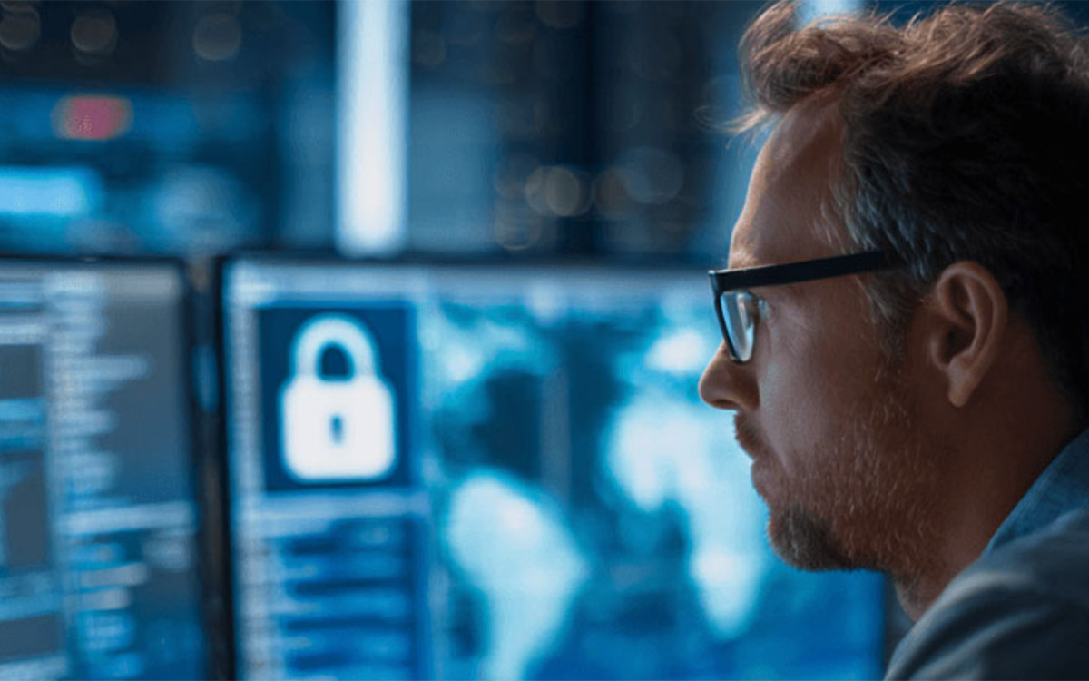 man working on network office security