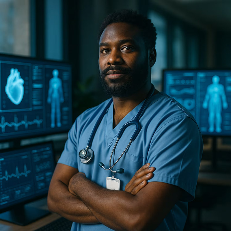 surgeon with multiple computers technology