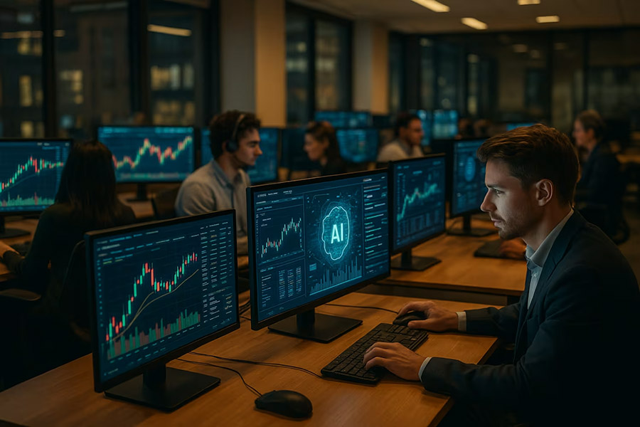 team member working at the office computers