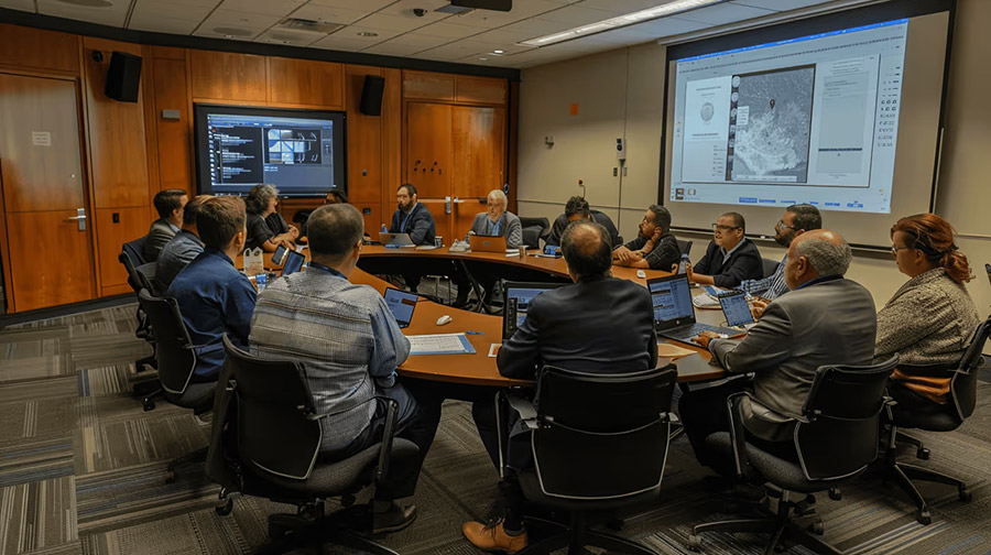 team office presentation with clients