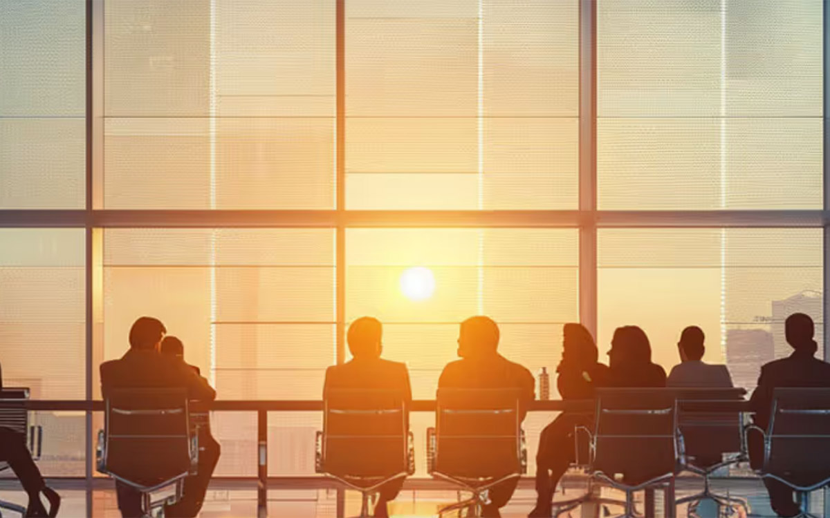 team office with sunset view