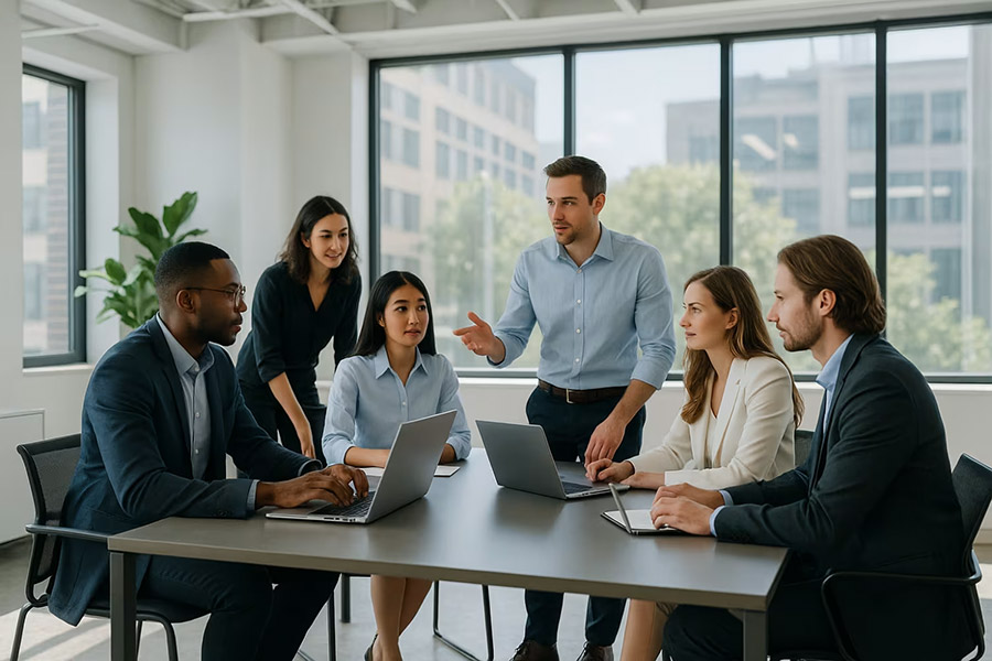 team presenting with client