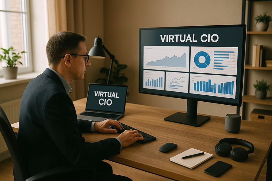 man virtual cio working on computer