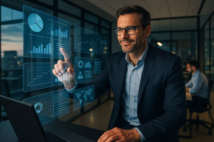 technology business man working on graphics