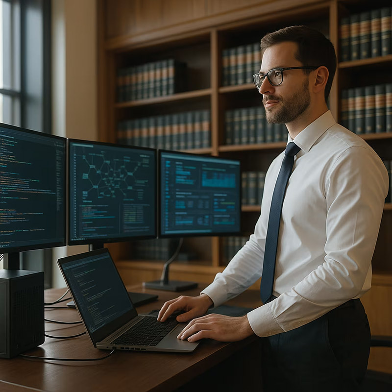 lawyer at the office working with multiple screens