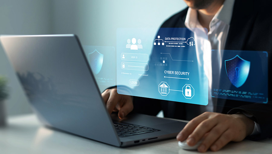 man working with cyber security graphic