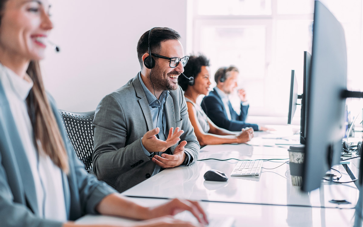 call center team talking with clients