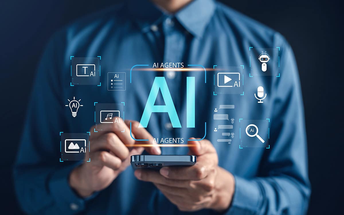 businessman using his phone and AI agents