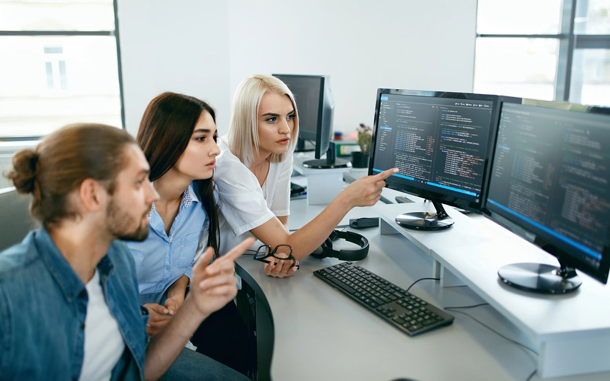 team working at the office looking at a computer